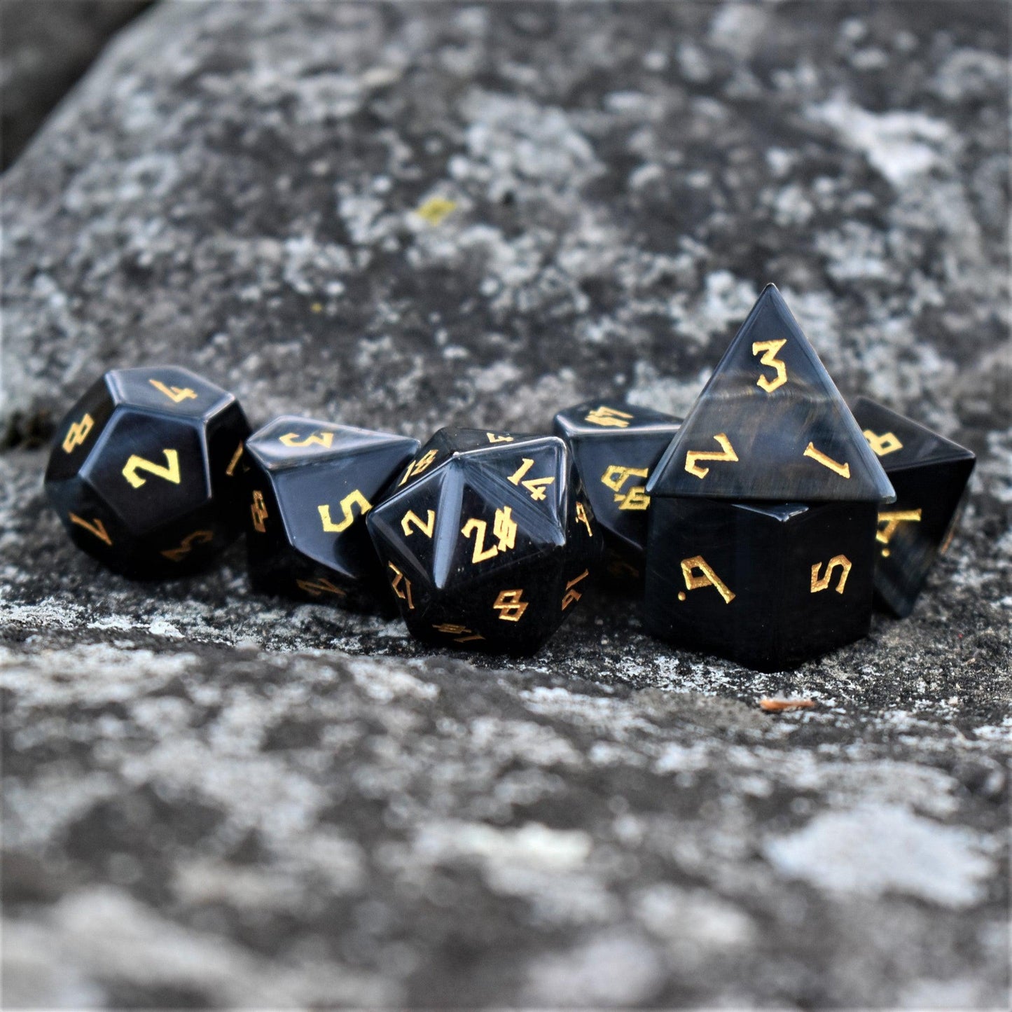 Blue Tiger's Eye Stone Dice Set