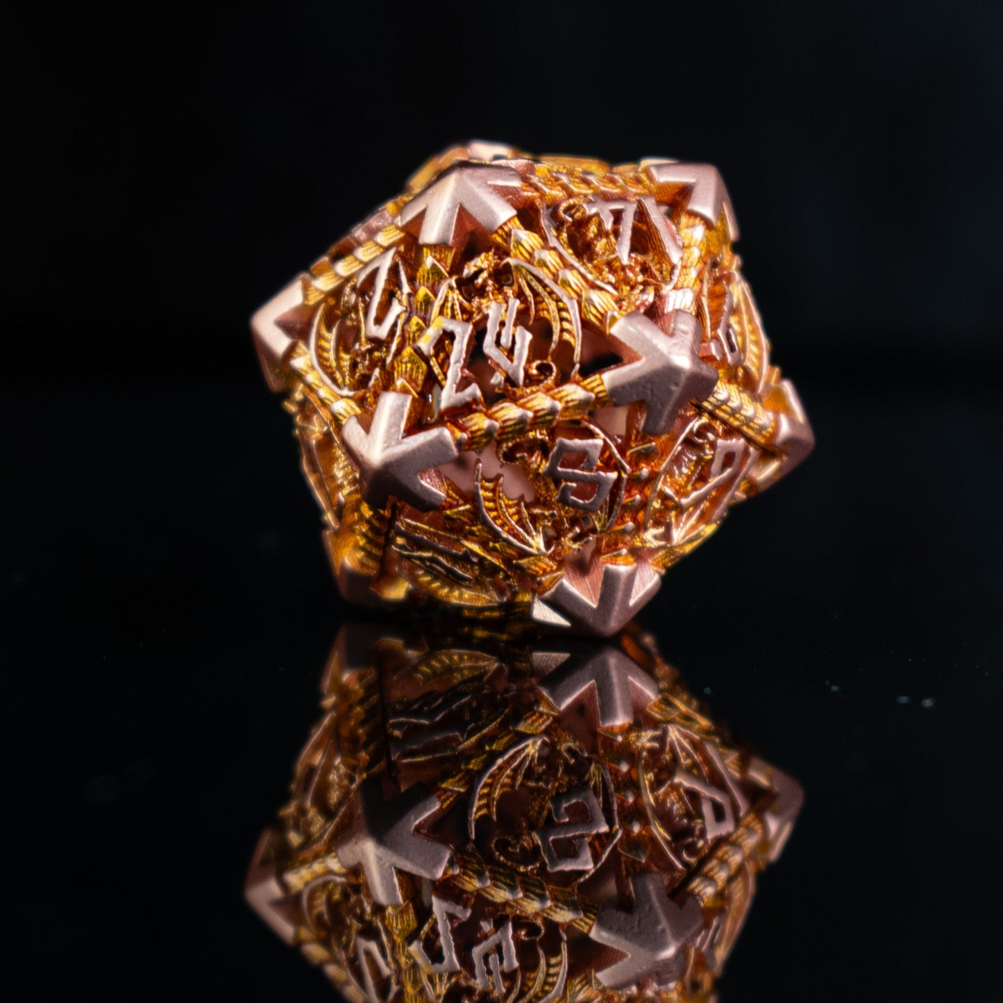 Dragon Sword Hollow Metal Dice Set - Ember and Gold
