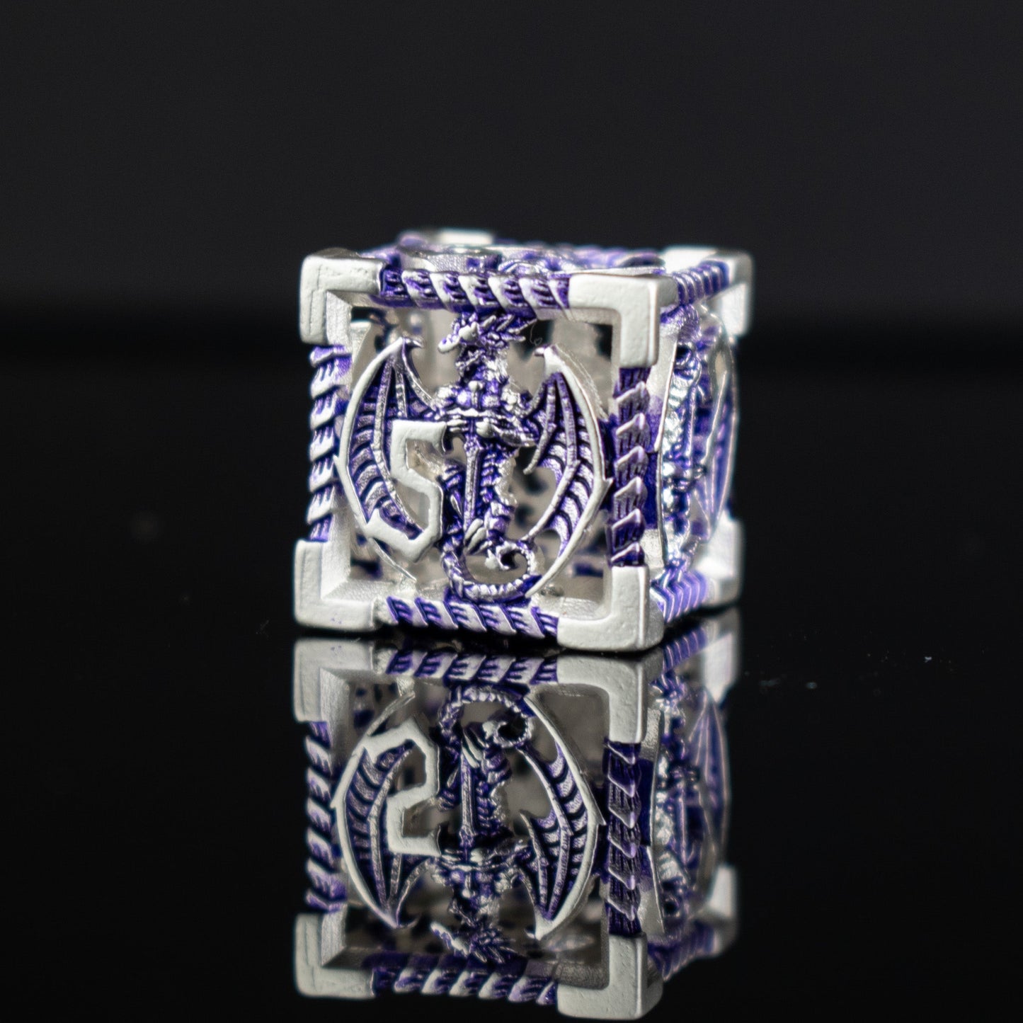 Dragon Sword Hollow Metal Dice Set - Purple and Silver