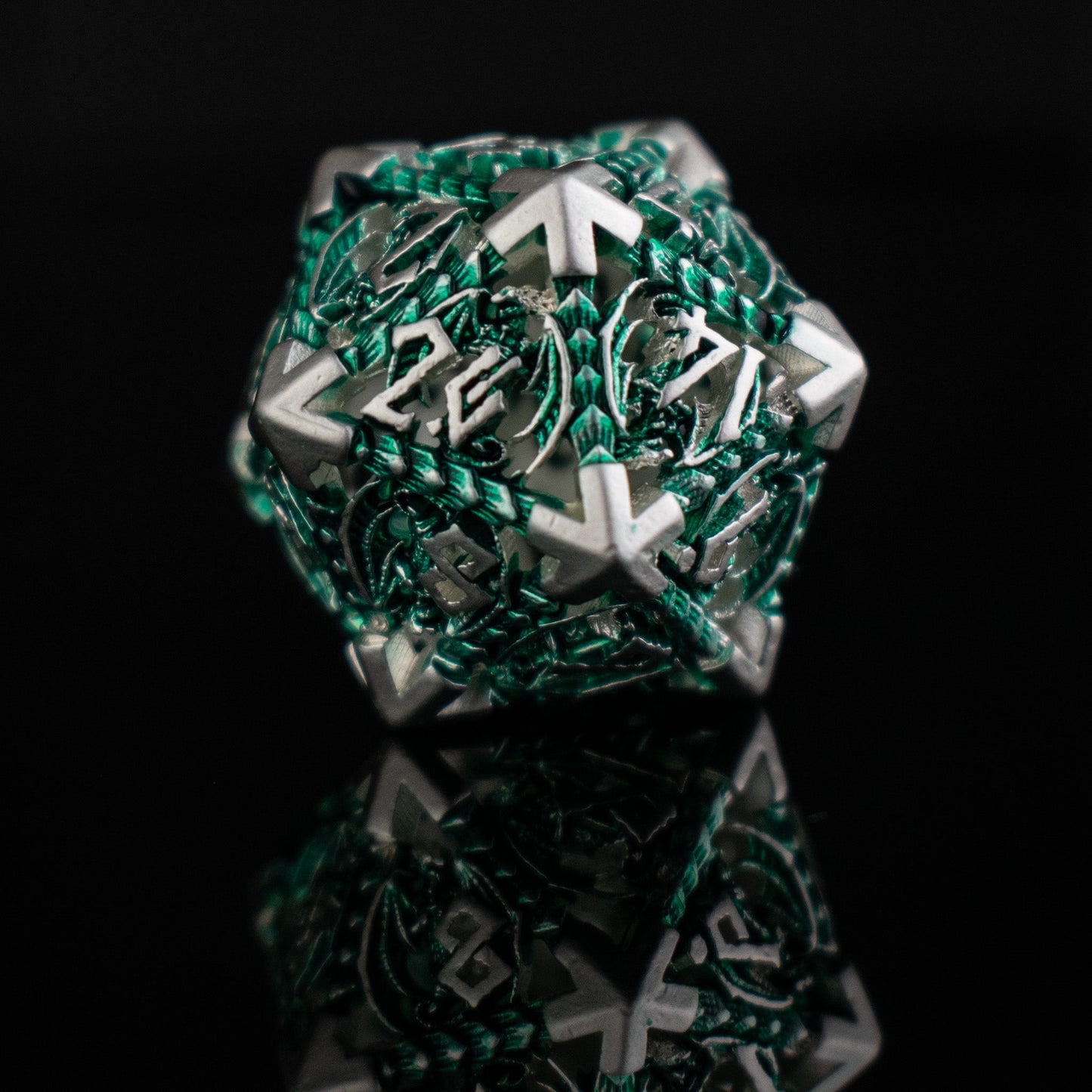 Dragon Sword Hollow Metal Dice Set - Green and Silver