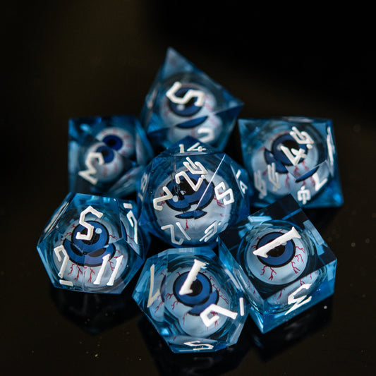 The Watcher: Blue-Eyed Liquid Core Dice Set