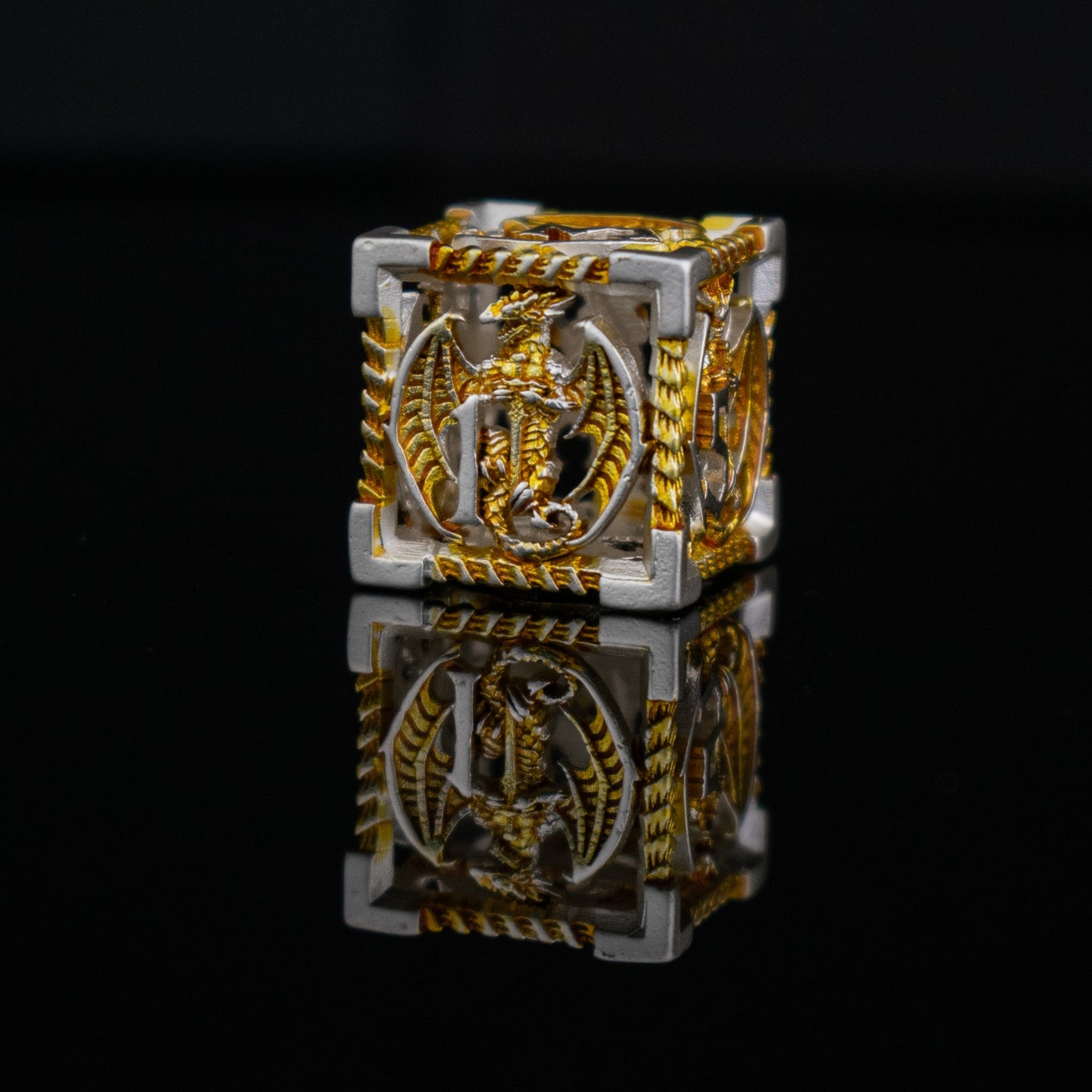 Dragon Sword Hollow Metal Dice Set - Yellow and Silver