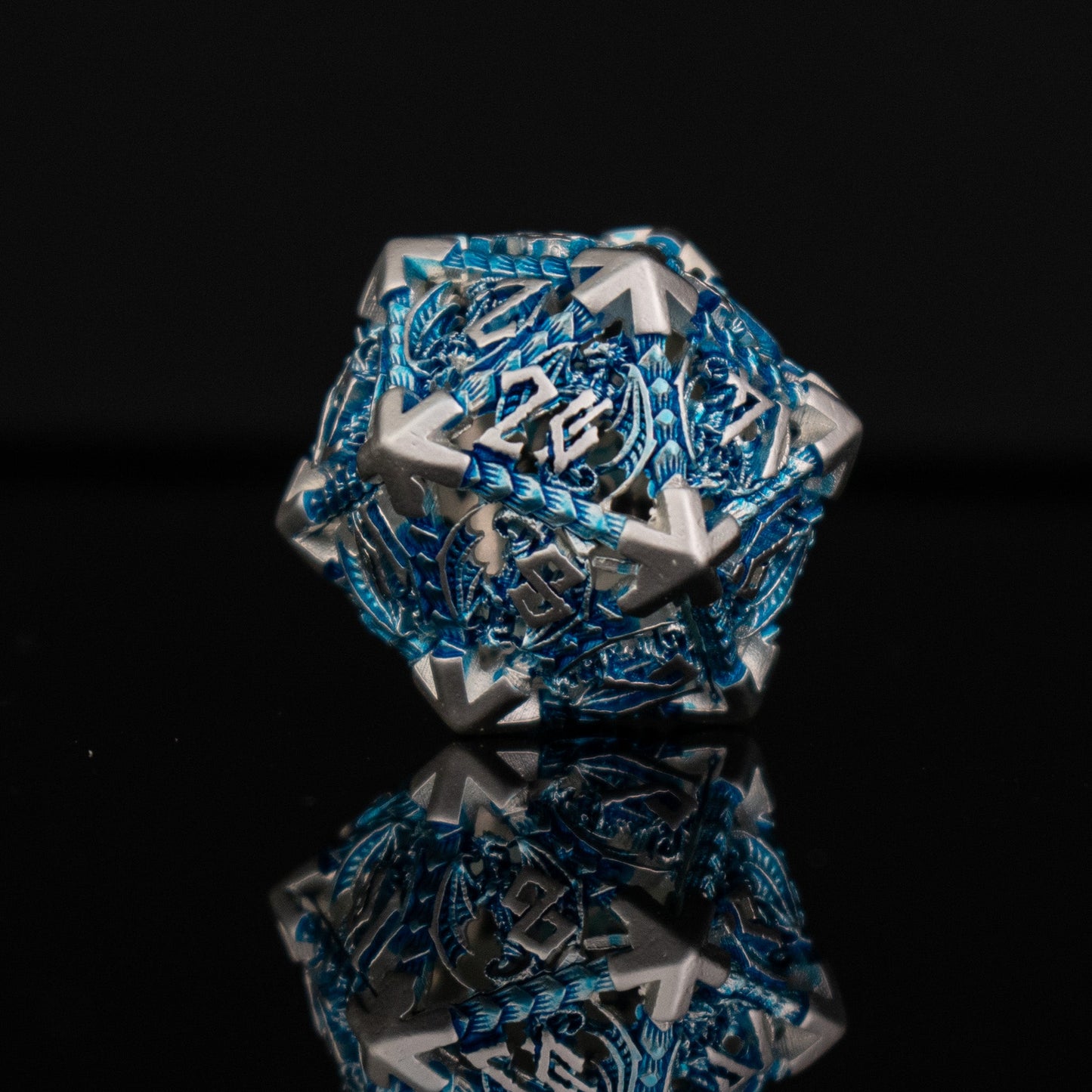 Dragon Sword Hollow Metal Dice Set - Aqua and Silver