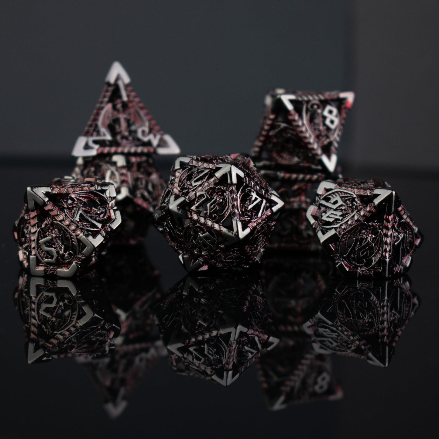 Dragon Sword Hollow Metal Dice Set - Black and Red