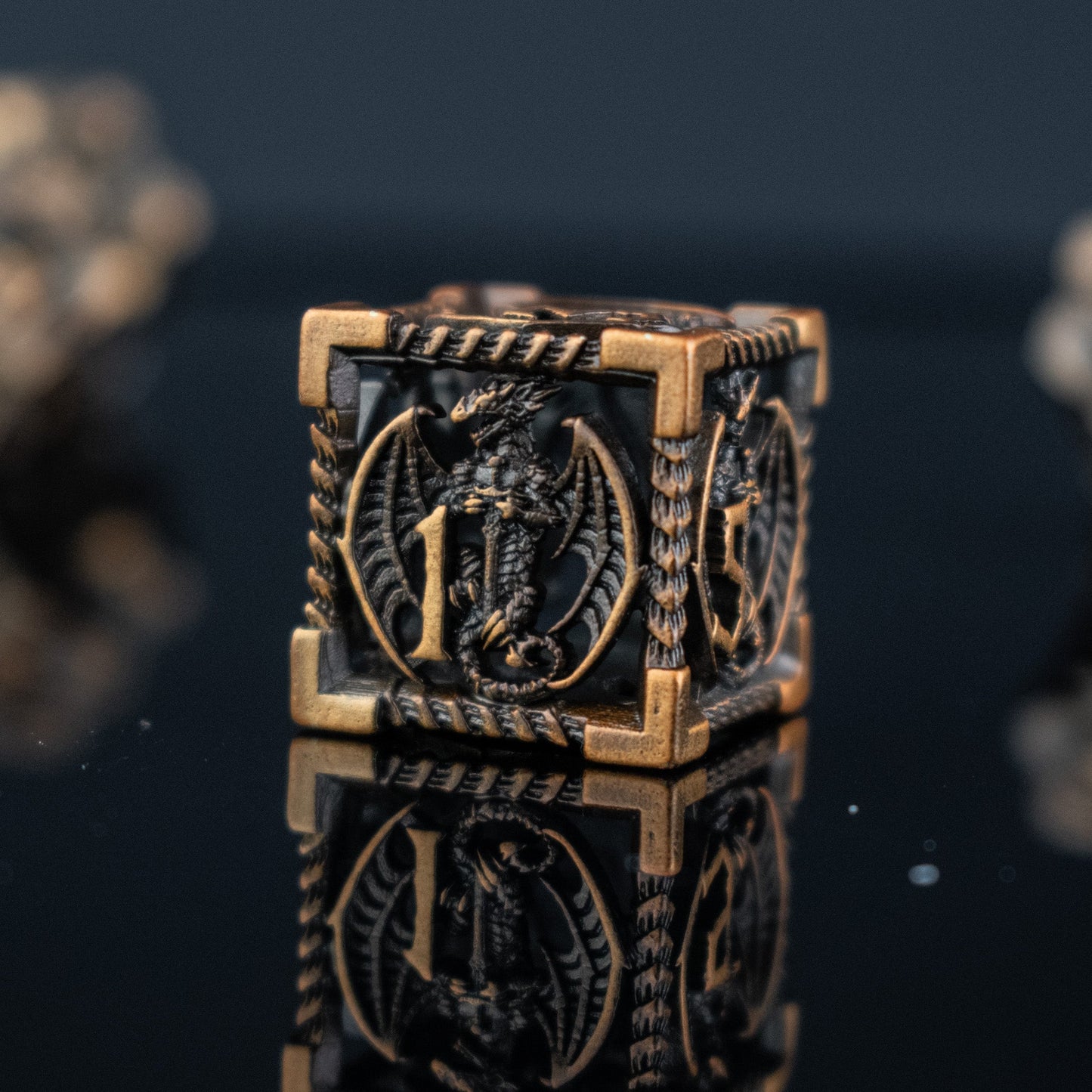 Dragon Sword Hollow Metal Dice Set - Bronze