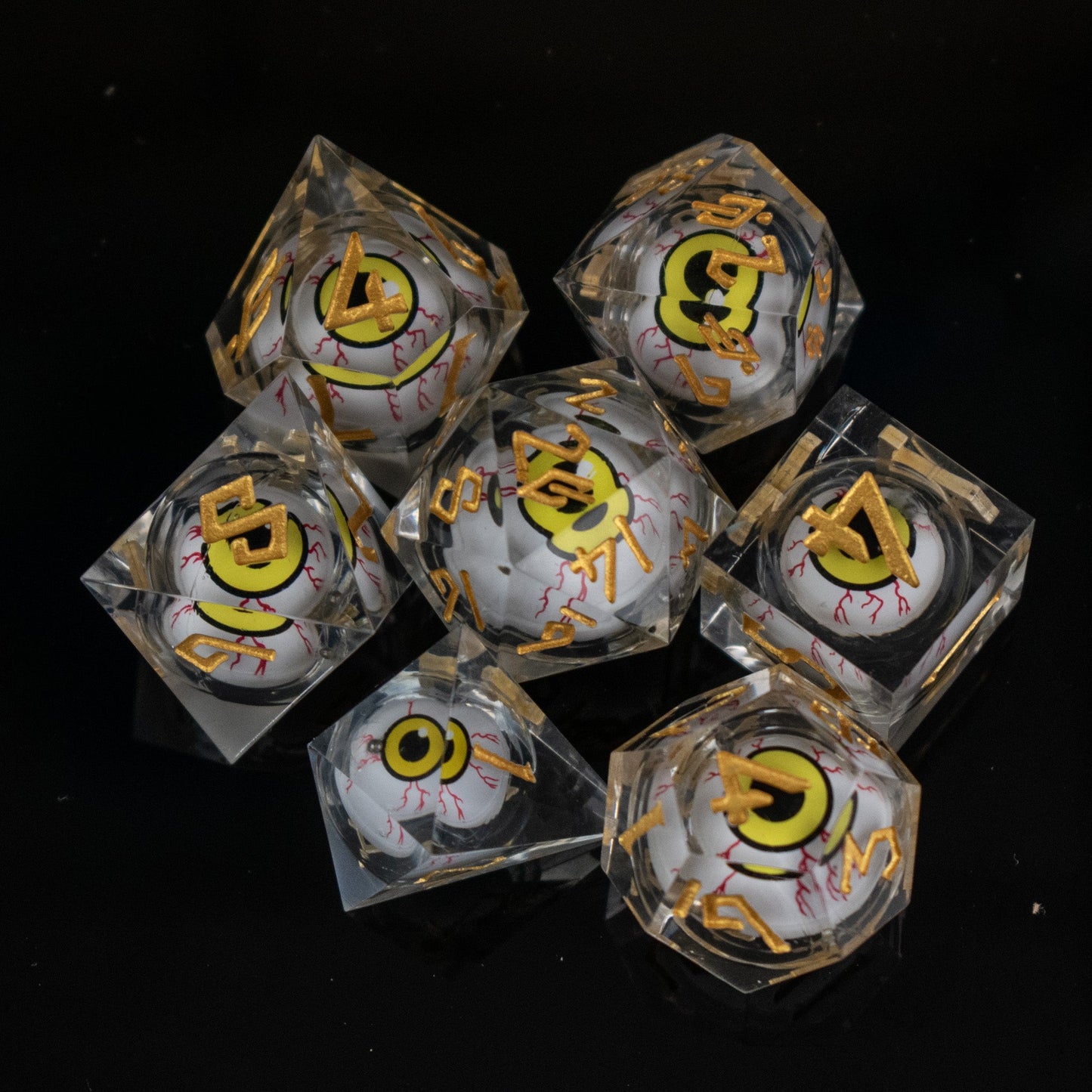 The Watcher: Yellow-Eyed Liquid Core Dice Set