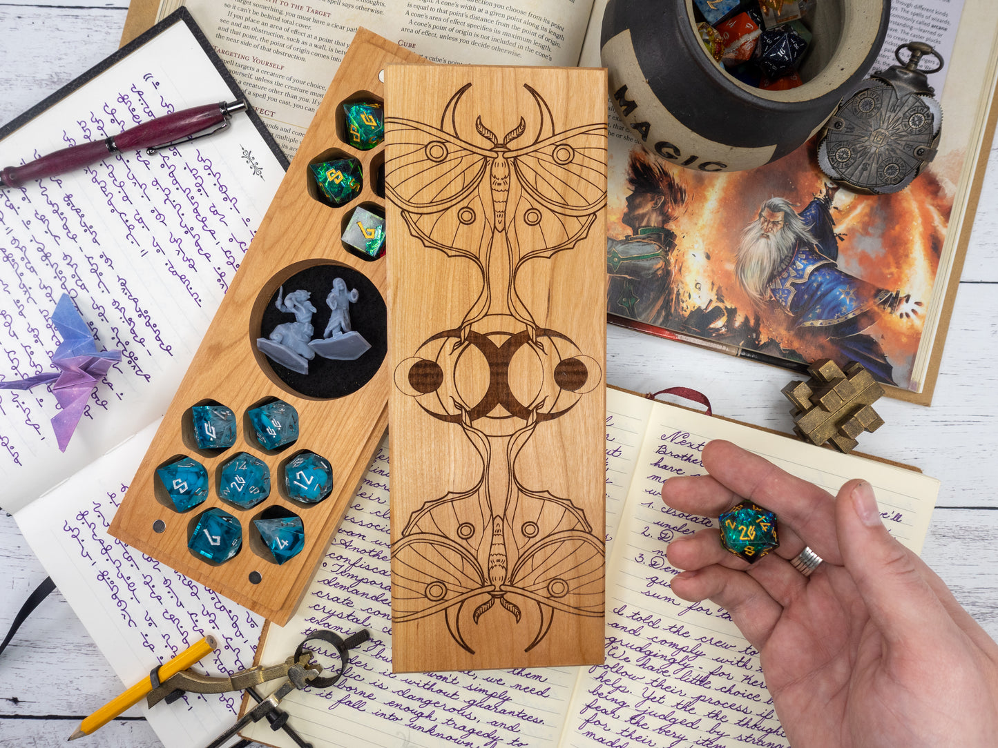 Luna Moth | Engraved Dual Hex Dice Vault