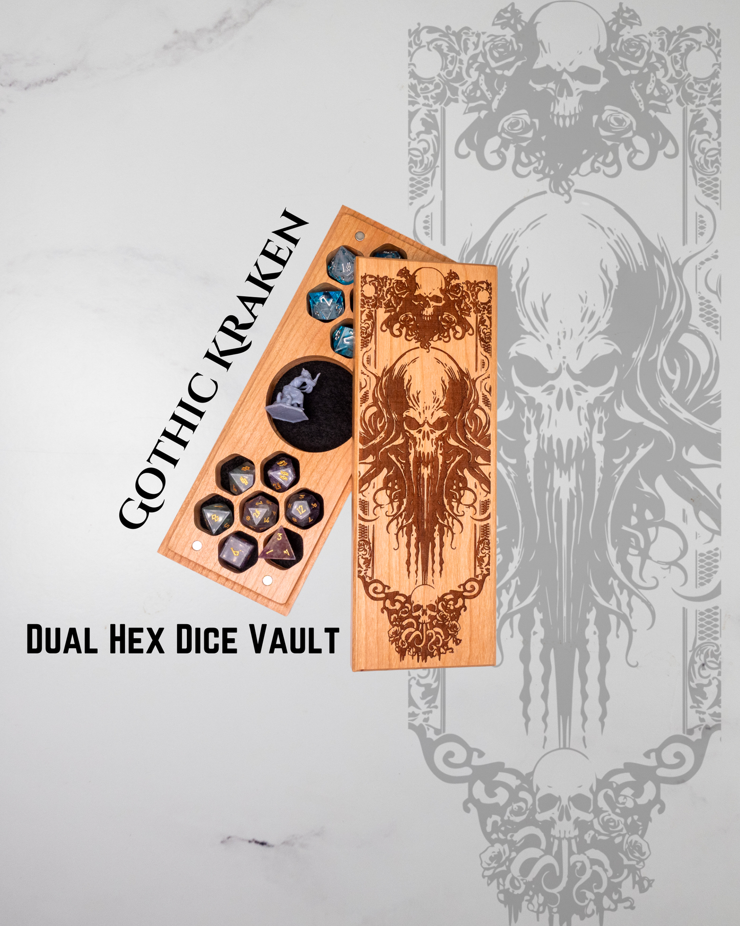 Gothic Kraken | Engraved Dual Hex Dice Vault