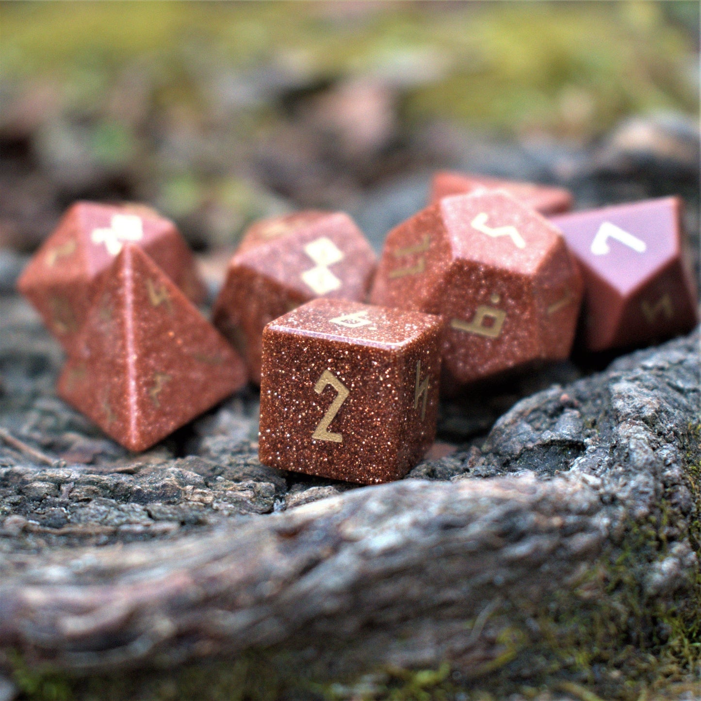 Gold Sandstone Stone Dice Set