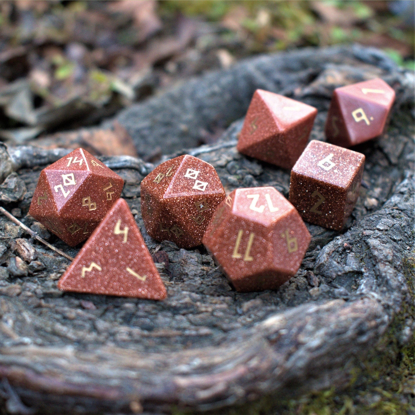 Gold Sandstone Stone Dice Set