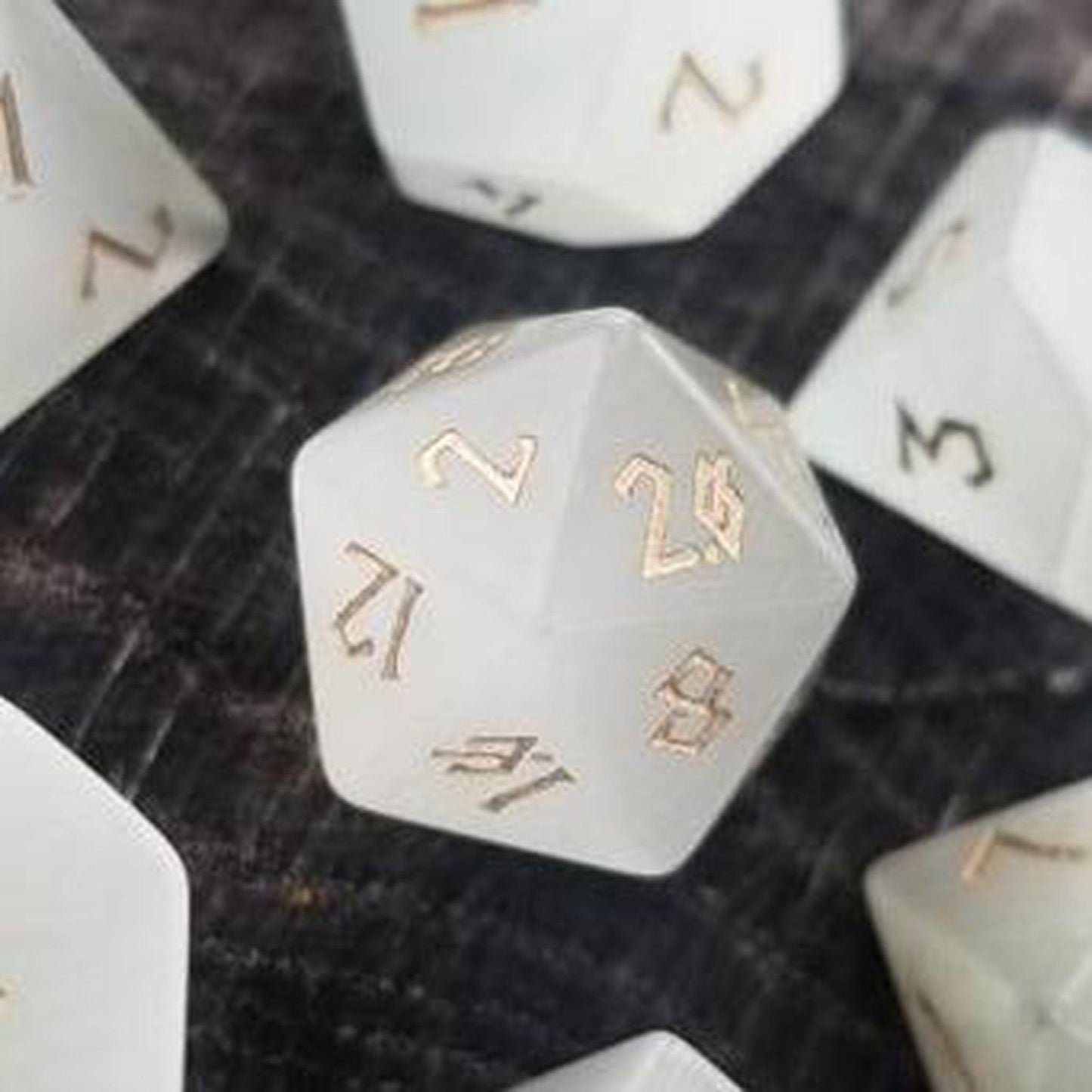 White Cat's Eye Stone Dice Set