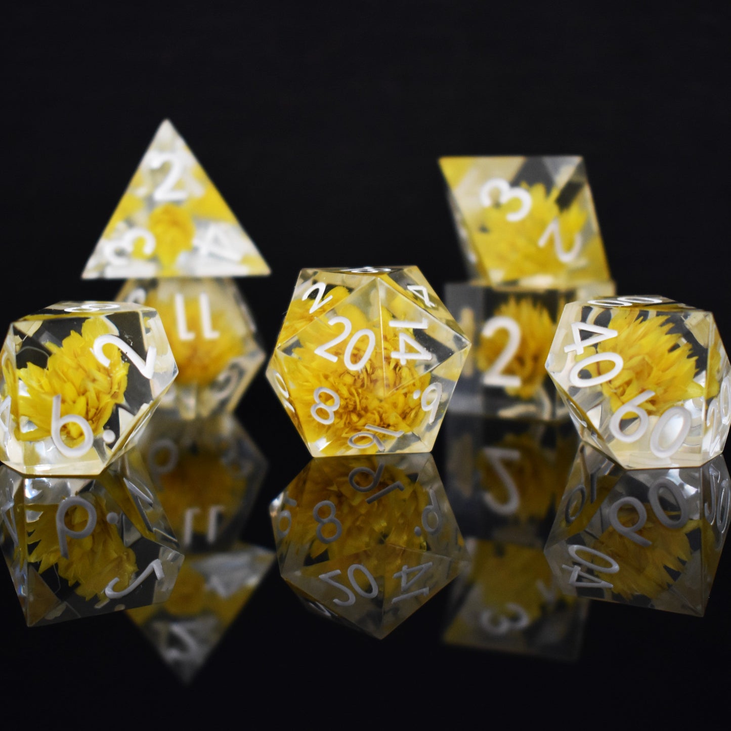 Amber Lotus Sharp-Edged Resin Dice Set