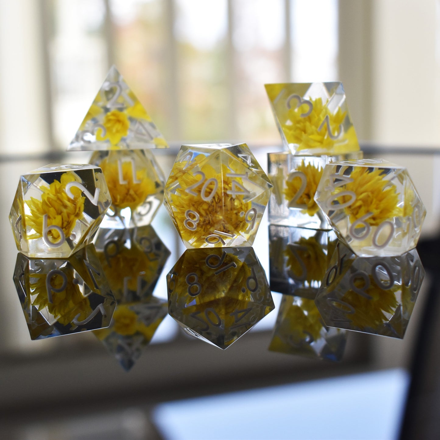 Amber Lotus Sharp-Edged Resin Dice Set