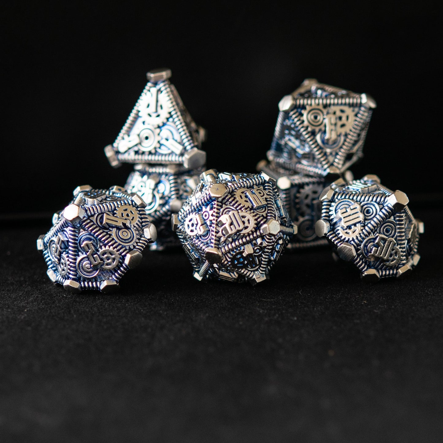 Blue and Silver - Weird West Wasteland Metal Dice Set