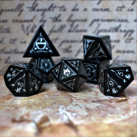 Fangs of Winter Obsidian Stone Dice Set