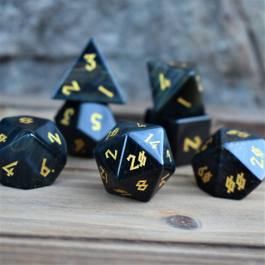 Blue Tiger's Eye Stone Dice Set