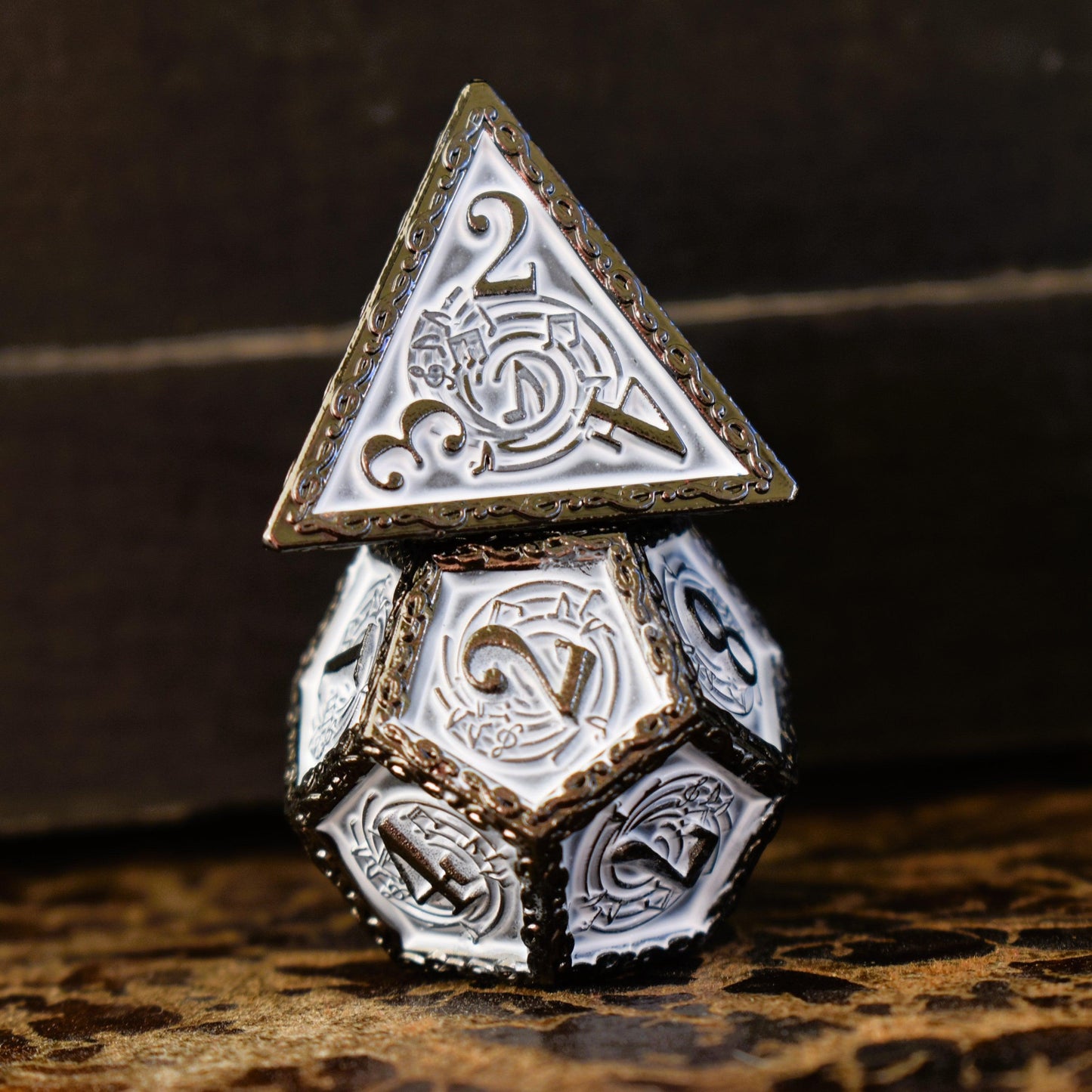 Ballad of the Bard Black and White Metal Dice Set
