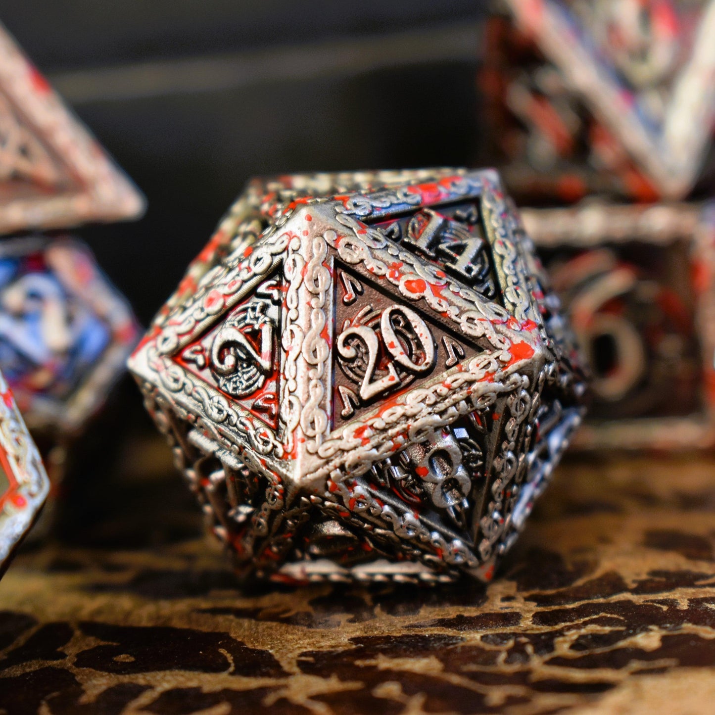 Ballad of the Bard Bloodstained Silver Metal Dice Set