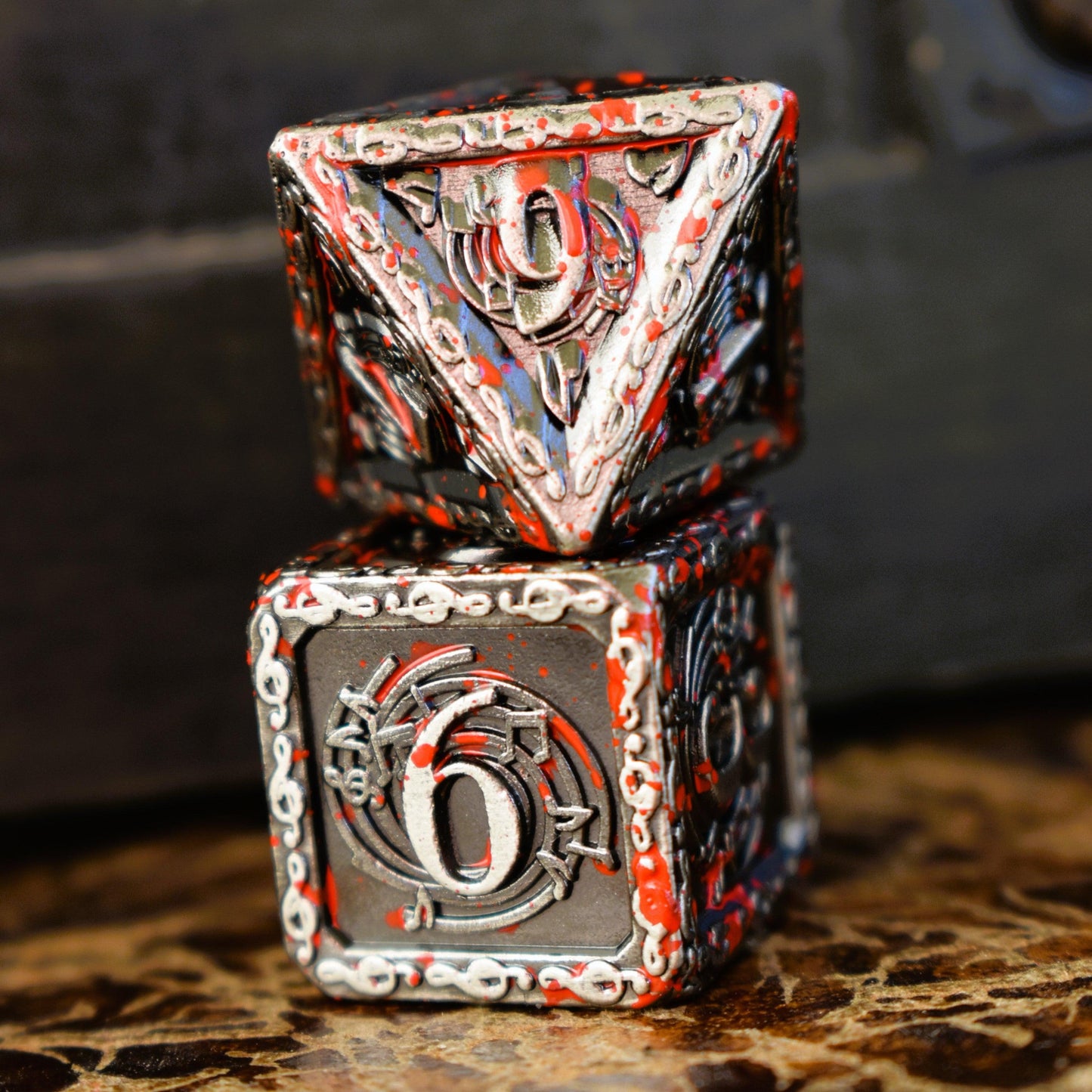 Ballad of the Bard Bloodstained Silver Metal Dice Set