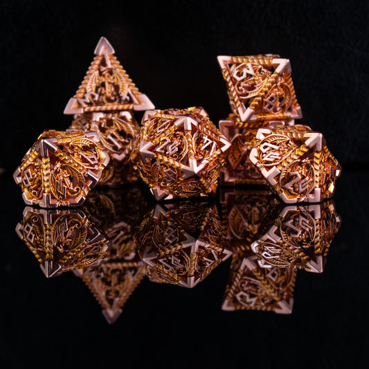 Dragon Sword Hollow Metal Dice Set - Ember and Gold