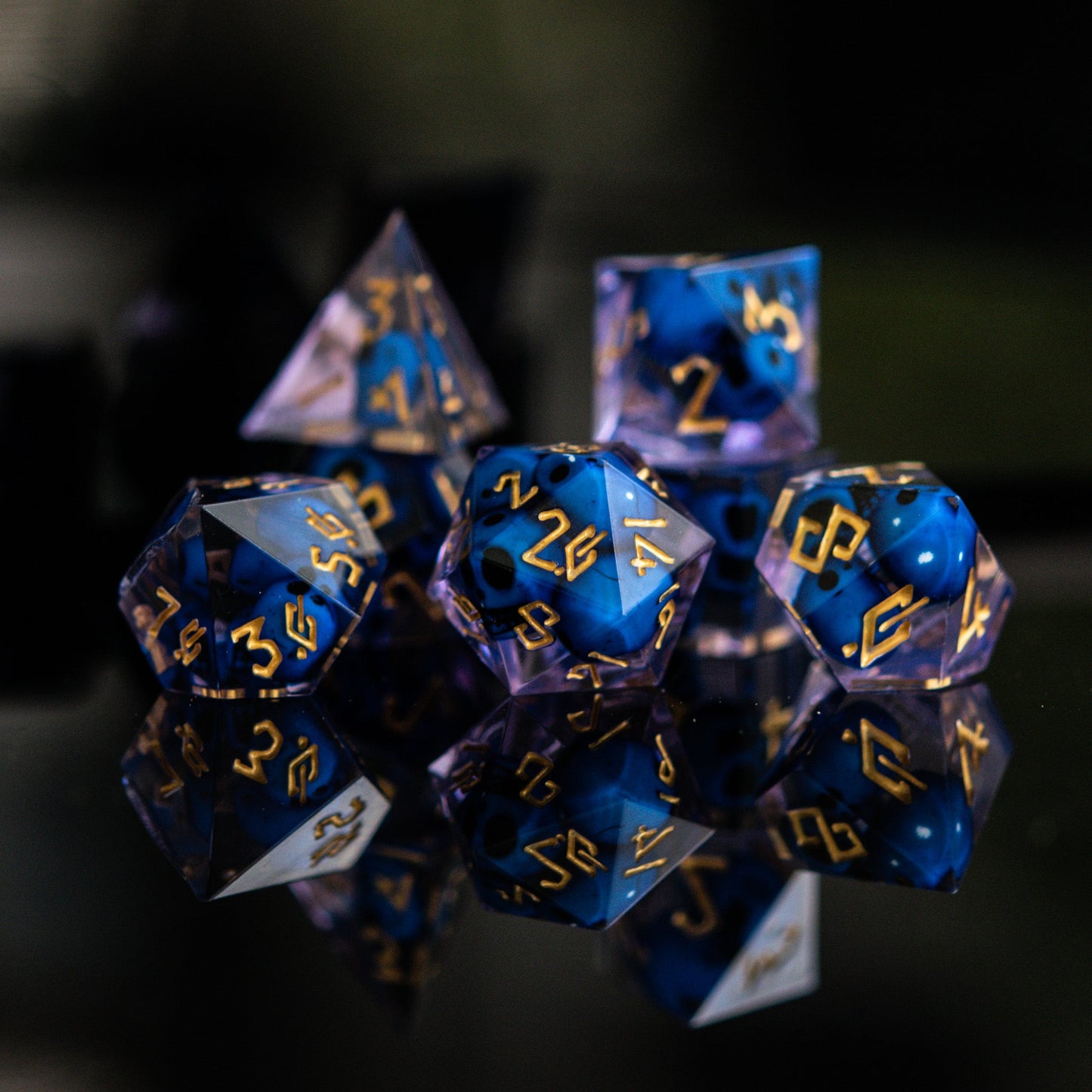 Corpse Blue and Lavender Sharp-Edged Resin Dice Set
