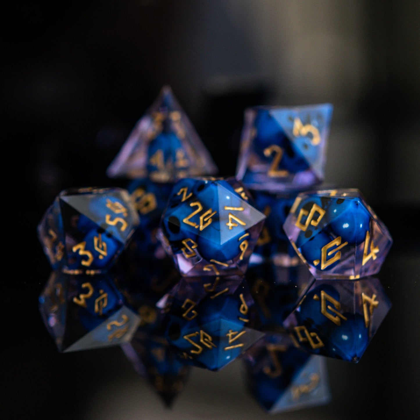 Corpse Blue and Lavender Sharp-Edged Resin Dice Set
