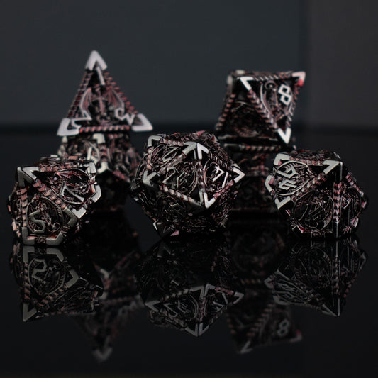 Dragon Sword Hollow Metal Dice Set - Black and Red