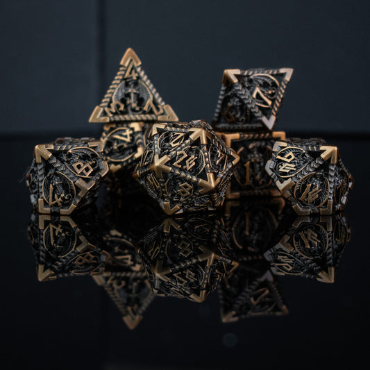 Dragon Sword Hollow Metal Dice Set - Bronze