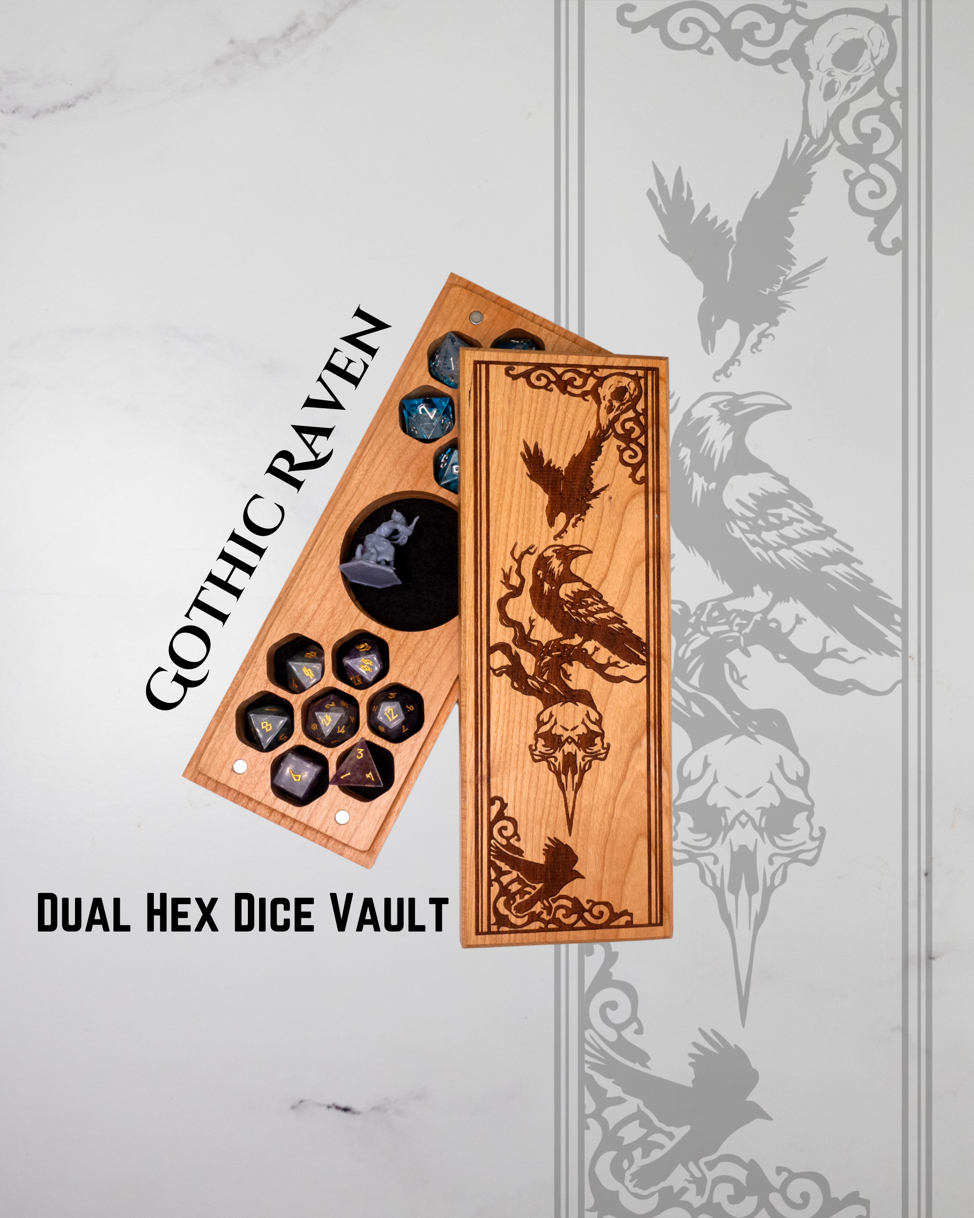 Gothic Raven | Engraved Dual Hex Dice Vault – Talon & Claw