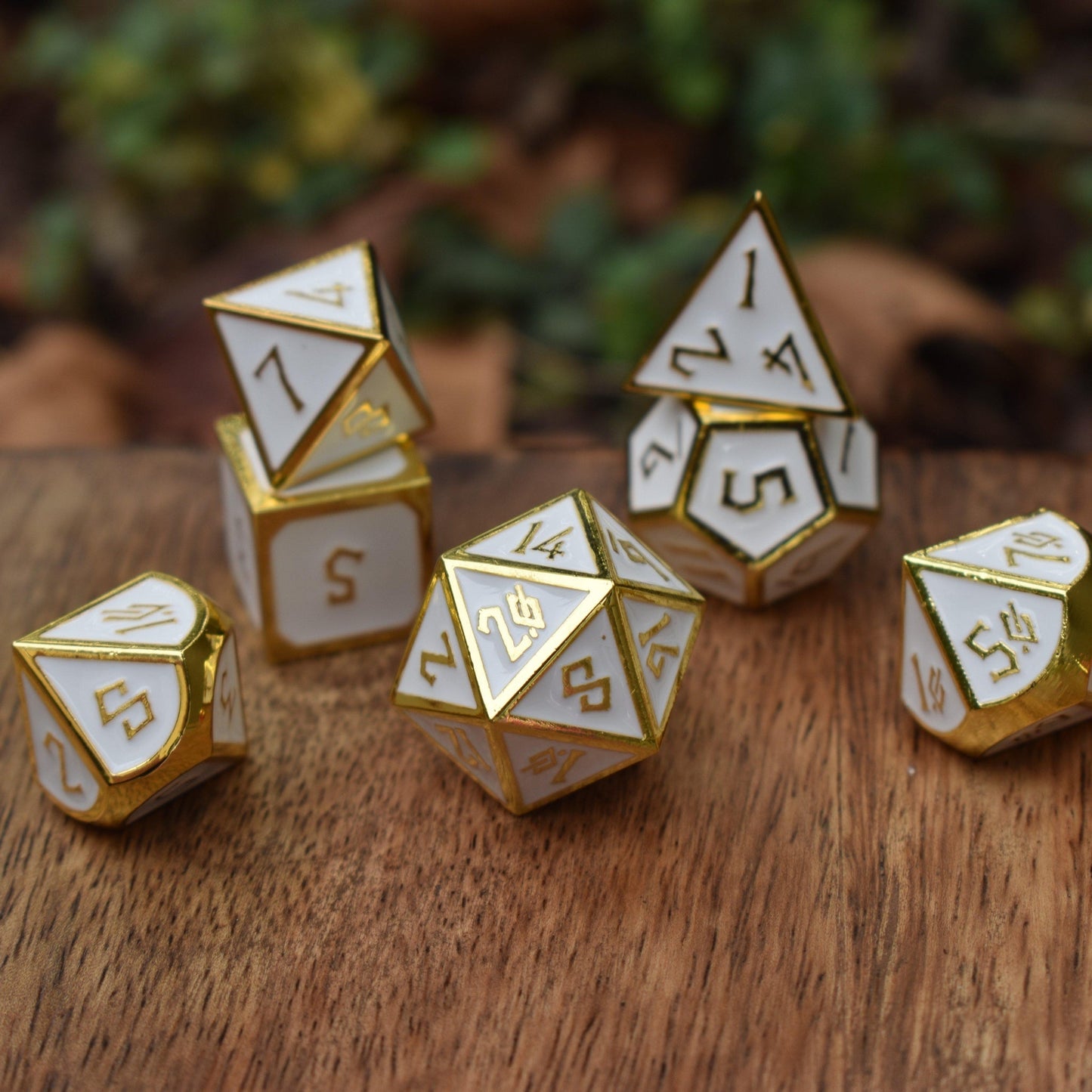 Elder Runes White And Gold Metal Dice Set