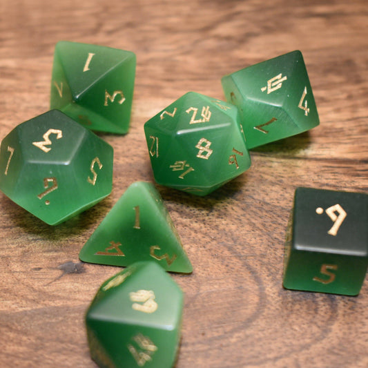 Green Cat's Eye Stone Dice Set