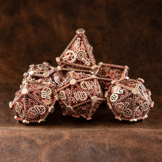 Weird West Wasteland Hollow Metal Dice Set - Red and Silver